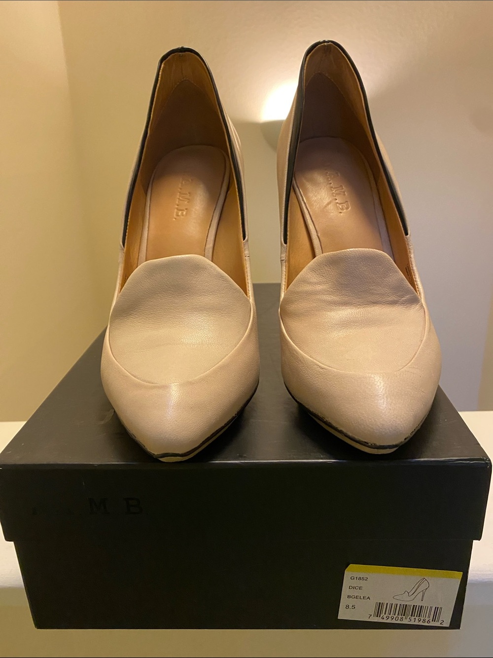 L.A.M.B. Beige Leather Pointed-Toe Pumps